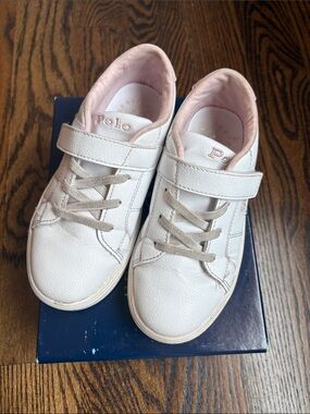 Polo by Ralph Lauren White Kids Sneakers with Light Pink Lining